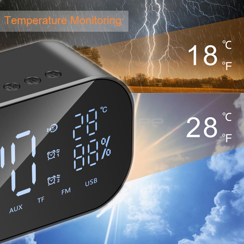 Temperature Monitoring Alarm Clock with Wireless Speaker and Built in FM Radio