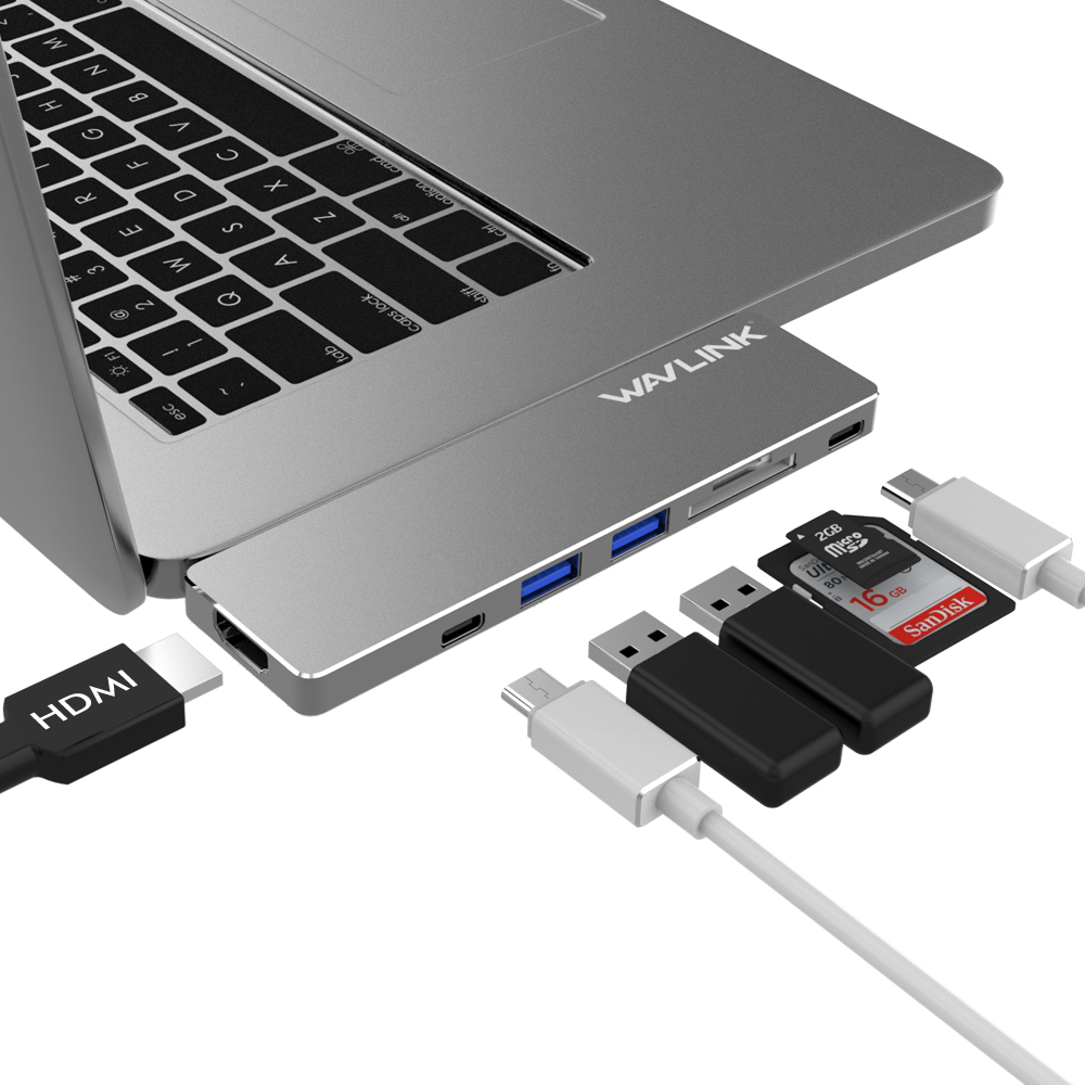Wavlink Portable USB HUB Dual Ports USB C to HDMI Adapter 4K Video usb 3.0 hub Type C 7 in 1 with TF SD Slot PD for MacBook Pro